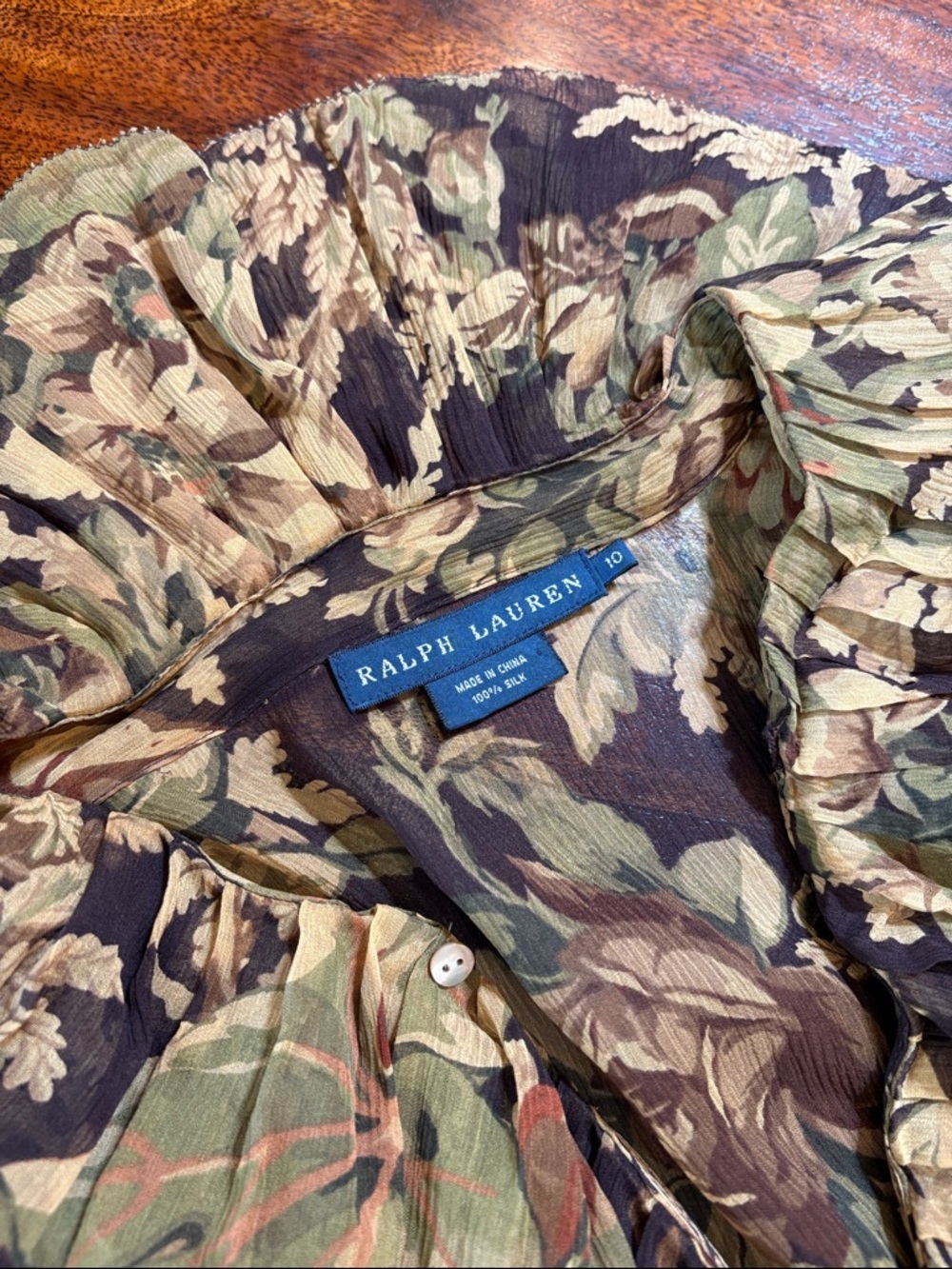 Vintage Ralph Lauren Silk Floral Sheer Ruffle Blouse size 10 - Picture 13 of 13